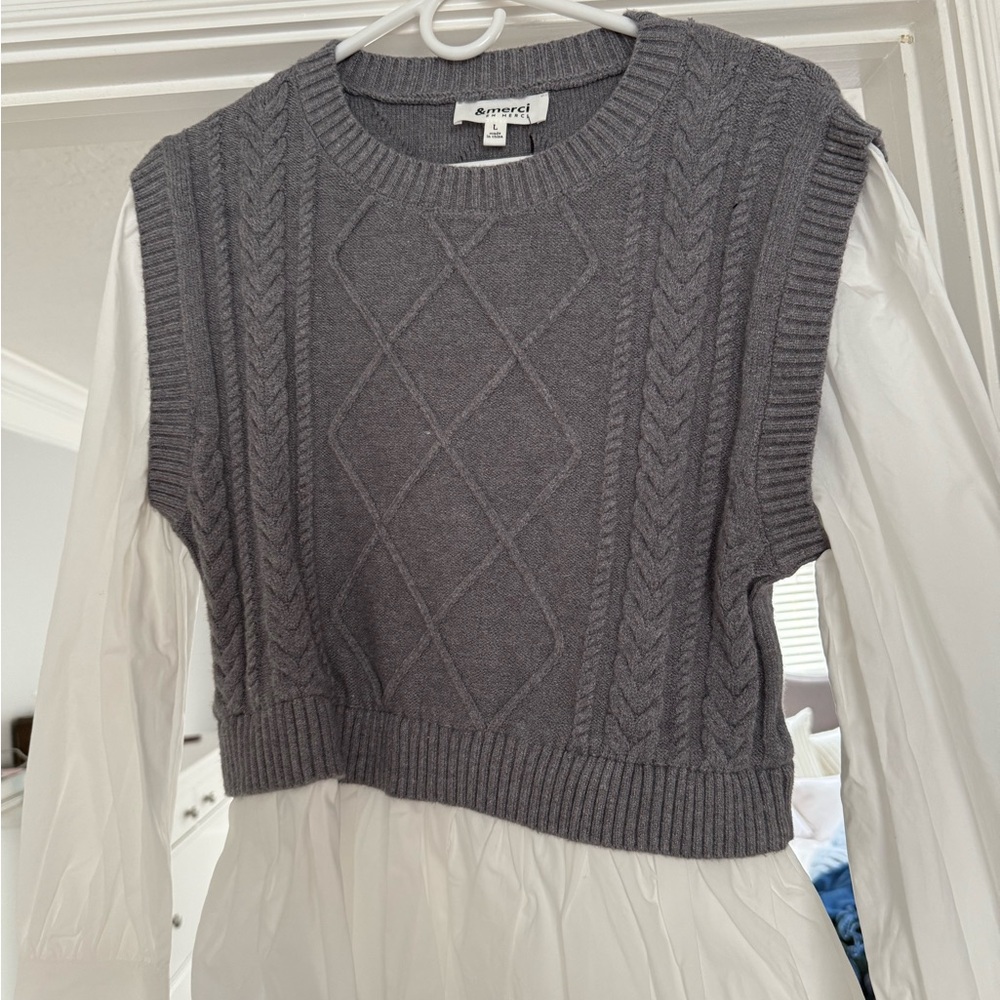 Gray Sweater with attached shirt
